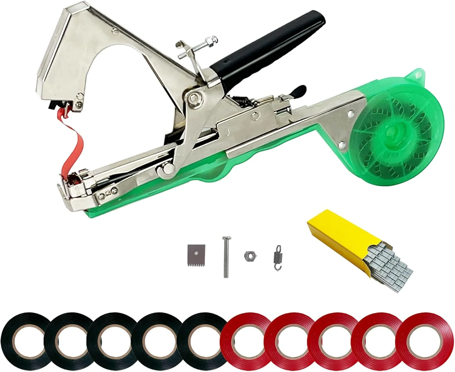 دستگاه بسته‌بندی گیاه برتوز، ابزار بسته‌بندی باغبانی گیاه، ابزار نوار کشاورزی برای انگور، گوجه‌فرنگی و سبزیجات تاک و غیره، با 10 رول نوار و 1 جعبه منگنه