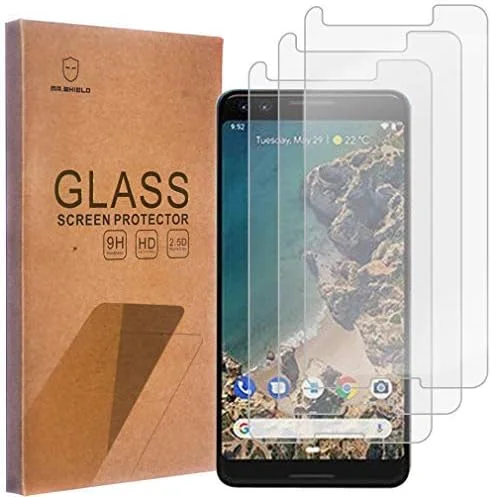 محافظ صفحه نمایش شیشه ای حرارت دیده [3 عدد] Mr.Shield برای گوگل (Pixel 3) [بهبود یافته برای حسگر و دوربین]