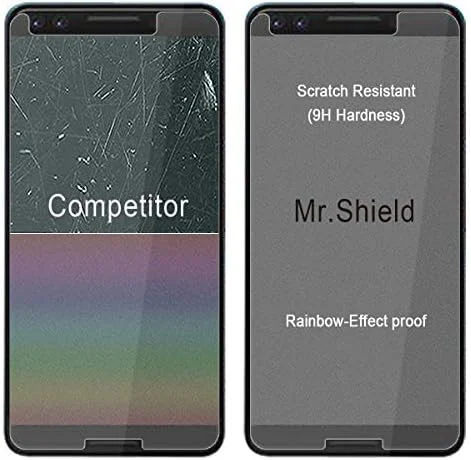 محافظ صفحه نمایش شیشه ای حرارت دیده [3 عدد] Mr.Shield برای گوگل (Pixel 3) [بهبود یافته برای حسگر و دوربین]