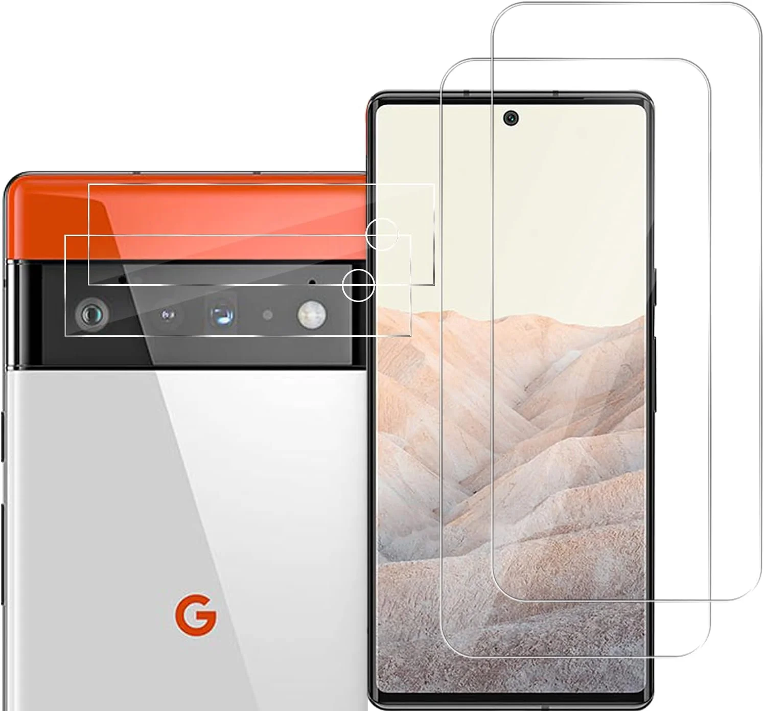 GMUJIAO [بسته 4 عددی] سازگار با Google Pixel 6 Pro، محافظ صفحه نمایش شیشه ای حرارت دیده و محافظ لنز دوربین، ضد خرد شدن، شفاف HD