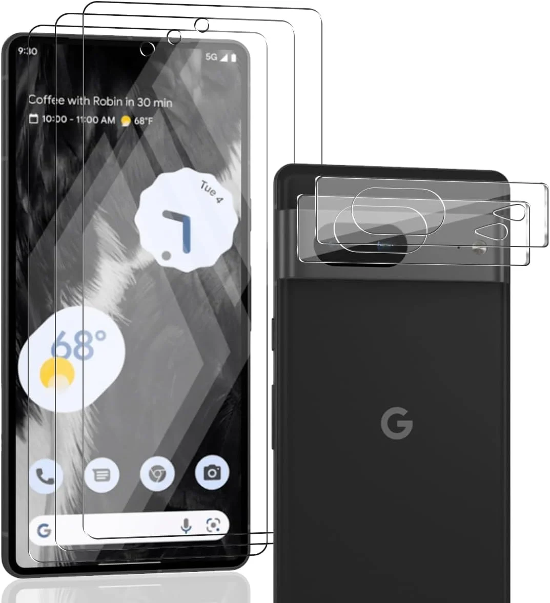 محافظ صفحه نمایش شیشه ای حرارت دیده Zerrshoo برای گوگل پیکسل 7، محافظ صفحه نمایش گوگل پیکسل 7 (3 عدد) و محافظ لنز شیشه ای حرارت دیده گوگل پیکسل 7 (2 عدد). سختی 9H، فیلم شیشه ای HD برای گوگل پیکسل 7