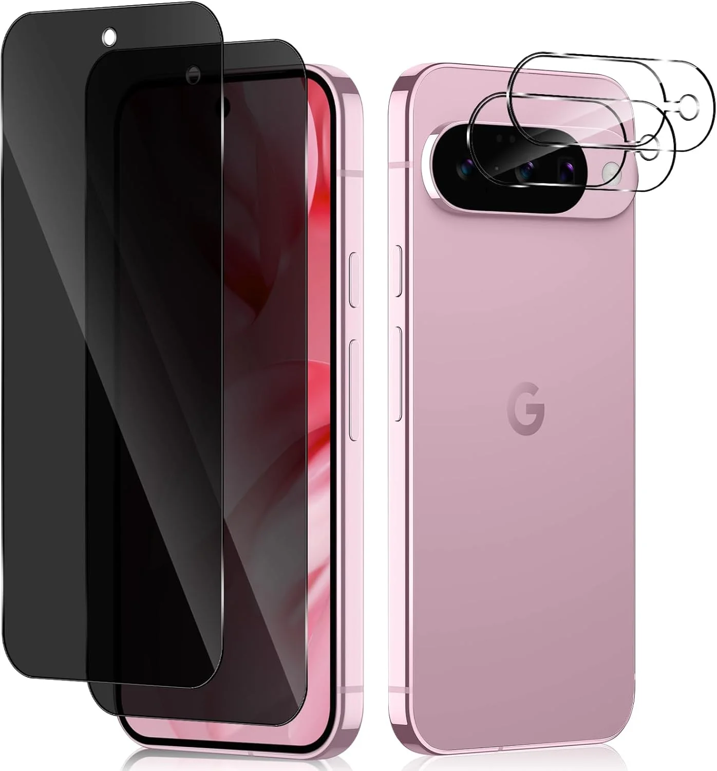 محافظ صفحه نمایش حریم خصوصی MokaZii برای گوگل پیکسل 9، شیشه حرارت دیده، [بسته 2 عددی + 2 عددی] فیلم شیشه ای حرارت دیده + فیلم شیشه ای حرارت دیده محافظ دوربین، فیلم حریم خصوصی ضد جاسوسی مقاوم در برابر خش 9H برای گوگل