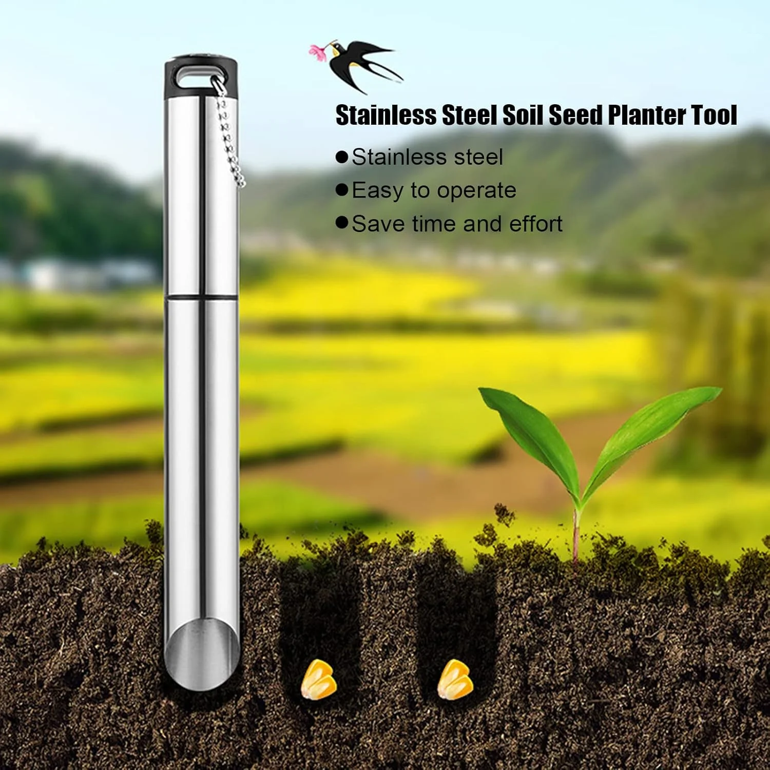ابزار کاشت پیاز، ابزار سوراخ کن باغچه، ابزار کاشت بذر، ابزار دستی باغبانی، ابزار کشاورزی پیوند زنی استیل ضد زنگ برای کاشت فلفل، ذرت، بادمجان، کلم