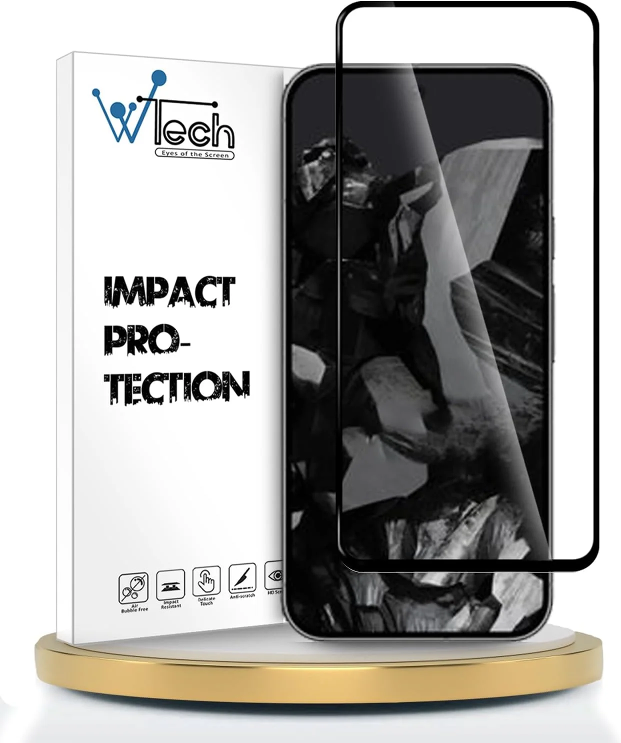 محافظ صفحه نمایش شیشه ای برای گوگل پیکسل 9 5G مدل 2024 (WTech Premium E2E چسب کامل پوشش کامل - شفاف/مشکی)