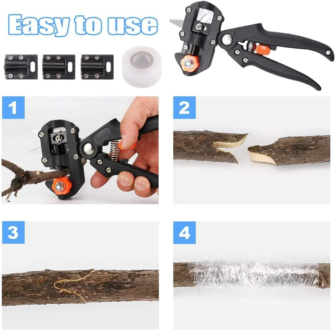 ابزار پیوند زنی باغبانی eWINNER، کیت هرس با 3 تیغه قابل تعویض، نوار پیوند و کش های لاستیکی، برای کیت ابزار برش درخت میوه، شاخه و تاک گیاهان گلخانه ای