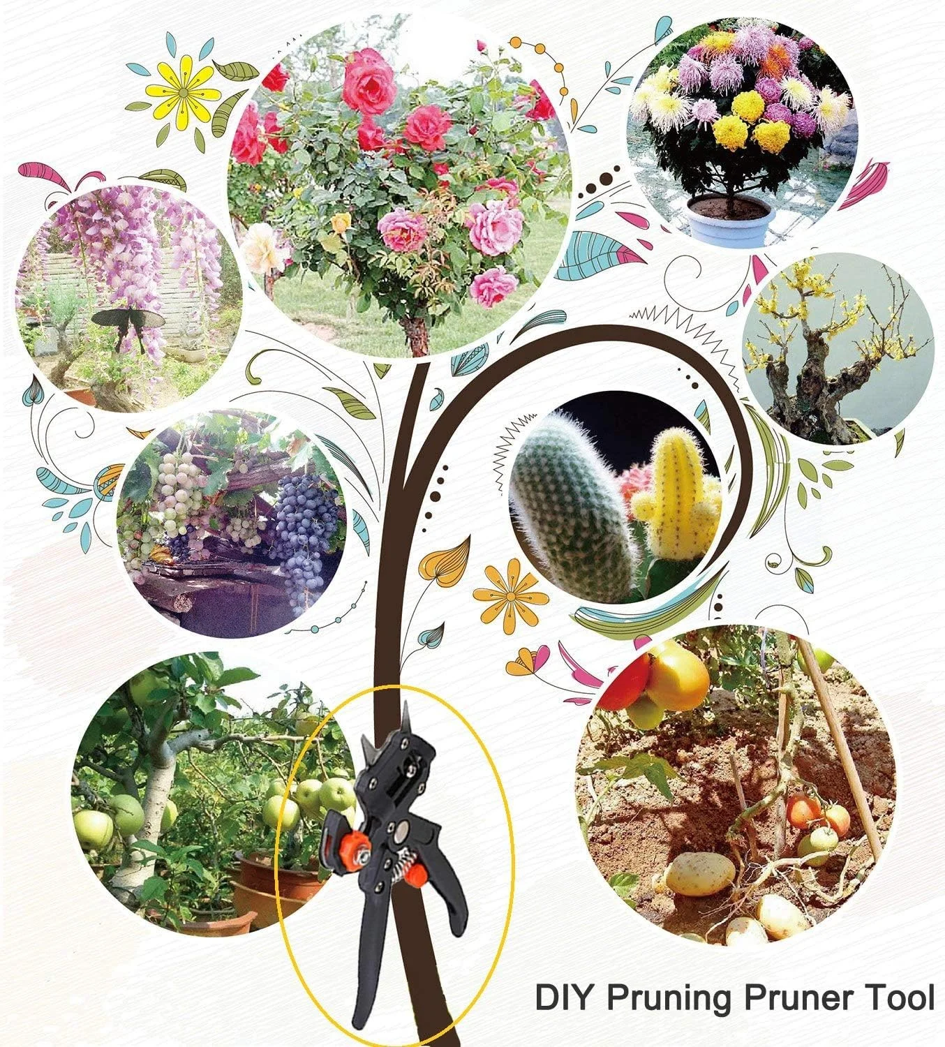 ابزار پیوند زنی باغبانی eWINNER، کیت هرس با 3 تیغه قابل تعویض، نوار پیوند و کش های لاستیکی، برای کیت ابزار برش درخت میوه، شاخه و تاک گیاهان گلخانه ای