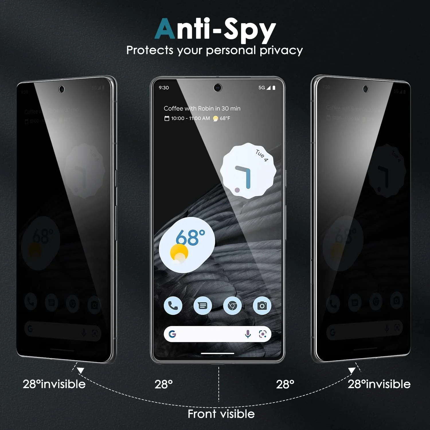 محافظ صفحه نمایش حریم خصوصی YWXTW [بسته 2 عددی] برای Google Pixel 7 Pro، فیلم شیشه ای سخت شده ضد جاسوسی با سختی 9H برای Google Pixel 7 Pro، ضد خش HD نصب آسان بدون حباب سازگار با قاب