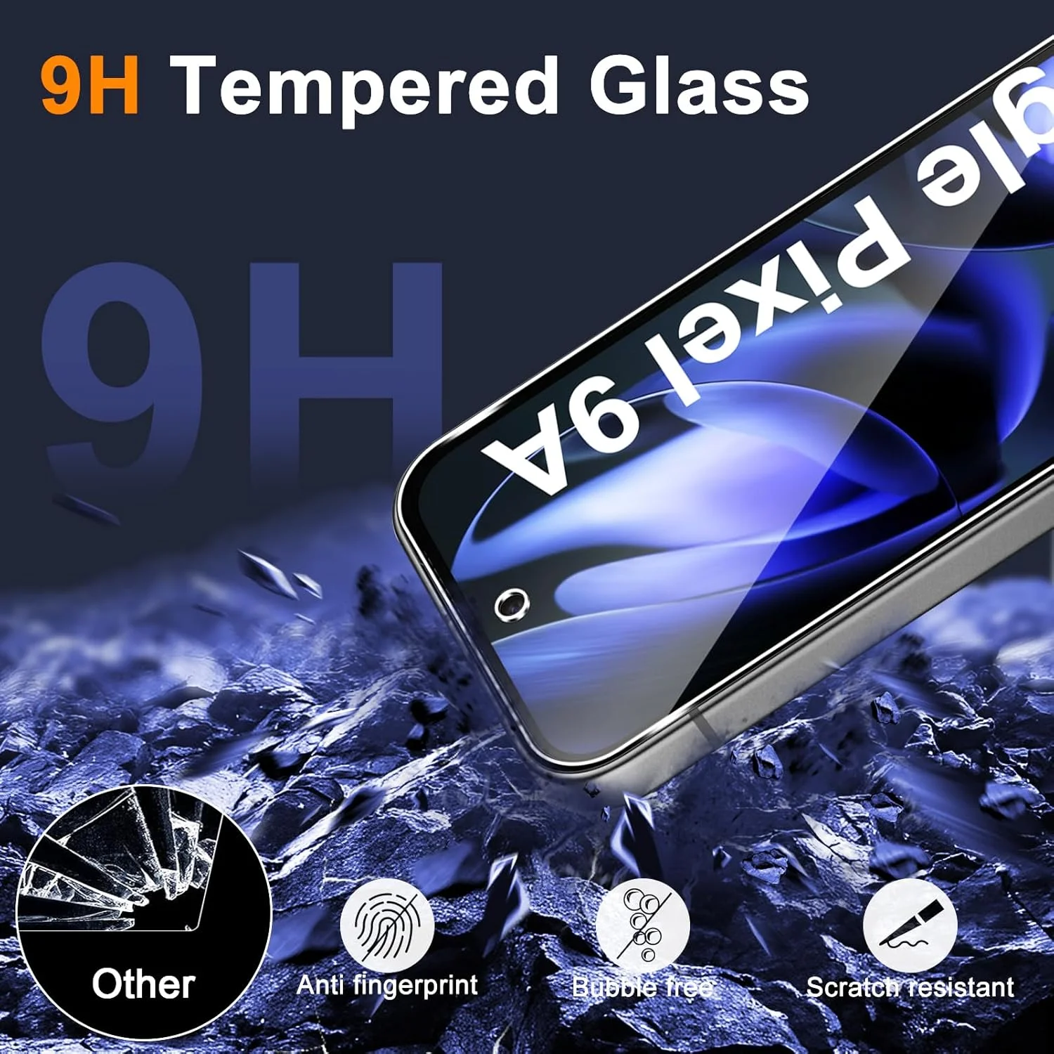 محافظ صفحه نمایش شیشه ای حرارت دیده GEEMEE 2 + 2 عددی برای فیلم Google Pixel 9A، محافظ صفحه نمایش + فیلم دوربین، سختی 9H HD ضد خش، محافظ صفحه نمایش ضد اثر انگشت