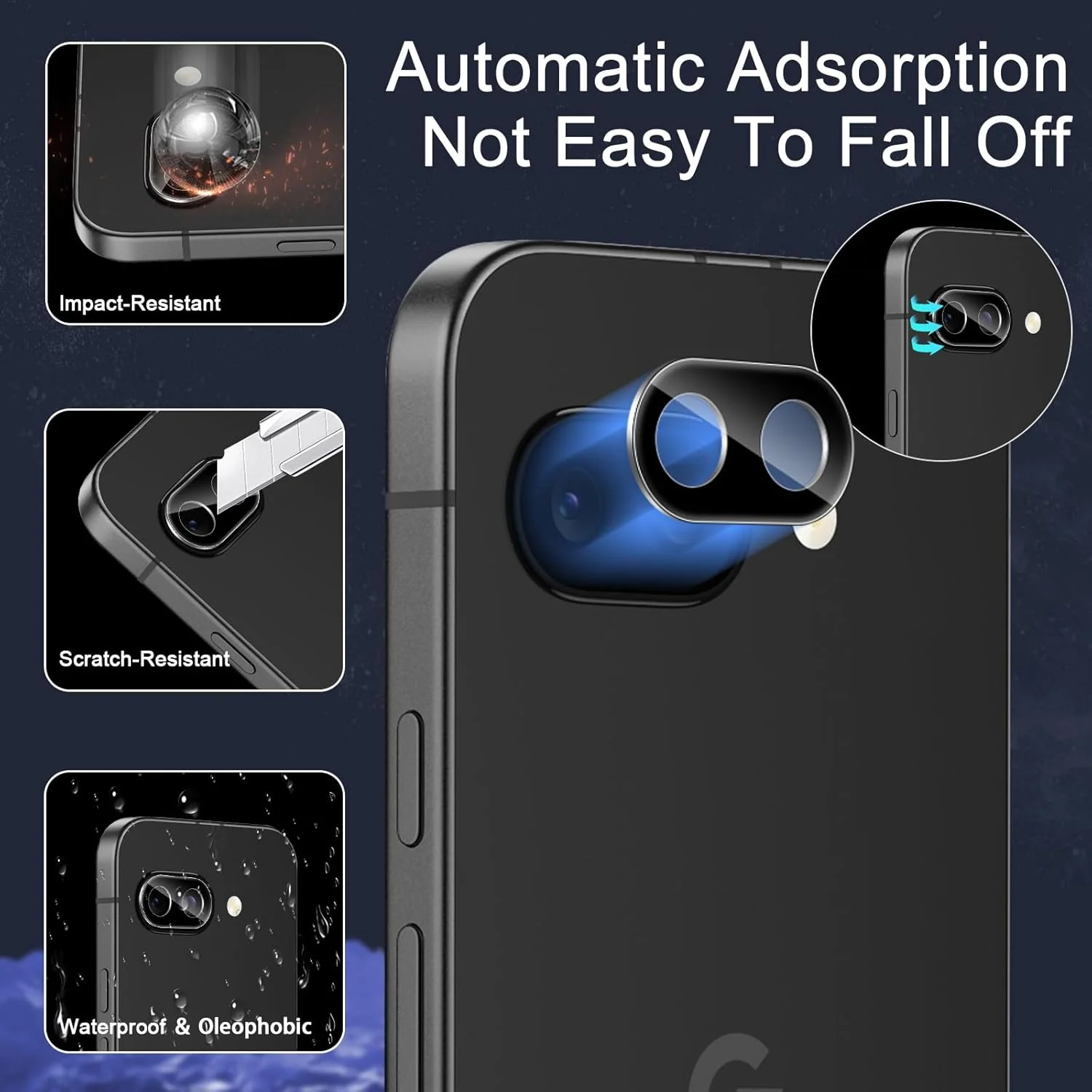 محافظ صفحه نمایش شیشه ای حرارت دیده GEEMEE 2 + 2 عددی برای فیلم Google Pixel 9A، محافظ صفحه نمایش + فیلم دوربین، سختی 9H HD ضد خش، محافظ صفحه نمایش ضد اثر انگشت