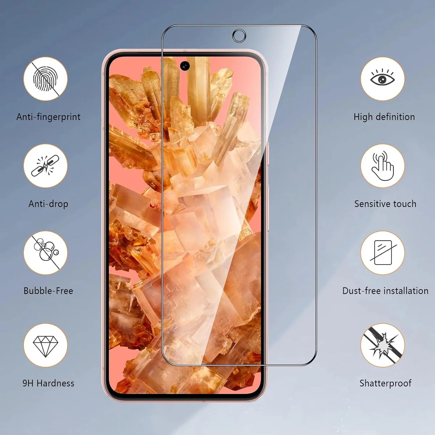 محافظ صفحه نمایش شیشه ای حرارت دیده 3 عددی AUUYYA برای گوگل پیکسل 8، [سختی 9H] [ضد اثر انگشت] [بدون حباب]، فیلم محافظ ضد خش و افتادن فوق العاده برای پیکسل 8 (نه برای پیکسل 8a)، نصب آسان