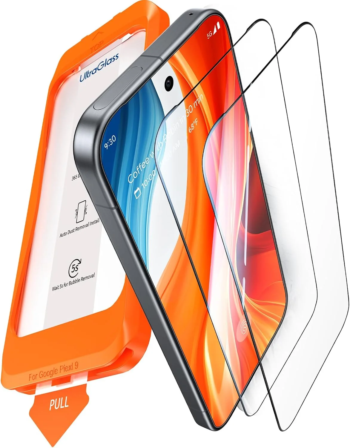 محافظ صفحه نمایش شیشه ای UltraGlass UNBREAK TOP 9H+ برای Google Pixel 9 Pro XL [ضد ضربه نظامی و بادوام ترین] محافظ صفحه نمایش شیشه ای حرارت دیده 9 Pro XL [پشتیبانی از باز کردن قفل اثر انگشت] بسته 2 عددی