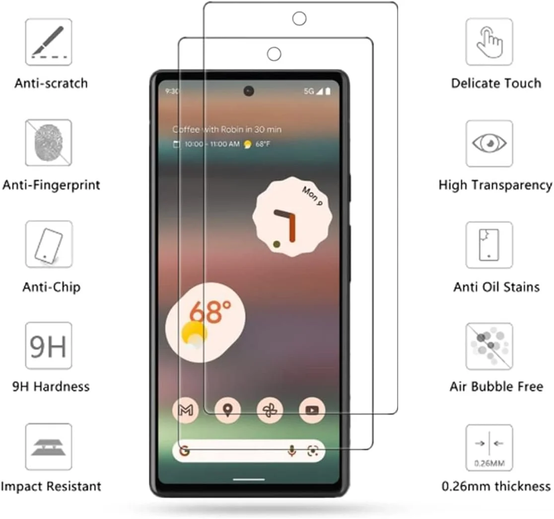 محافظ صفحه نمایش شیشه ای شفاف HD VIESUP برای Google Pixel 6a - [2 عدد] محافظ صفحه ضد خش مقاوم در برابر ضربه با سختی 9H سازگار با قاب برای Google Pixel 6a