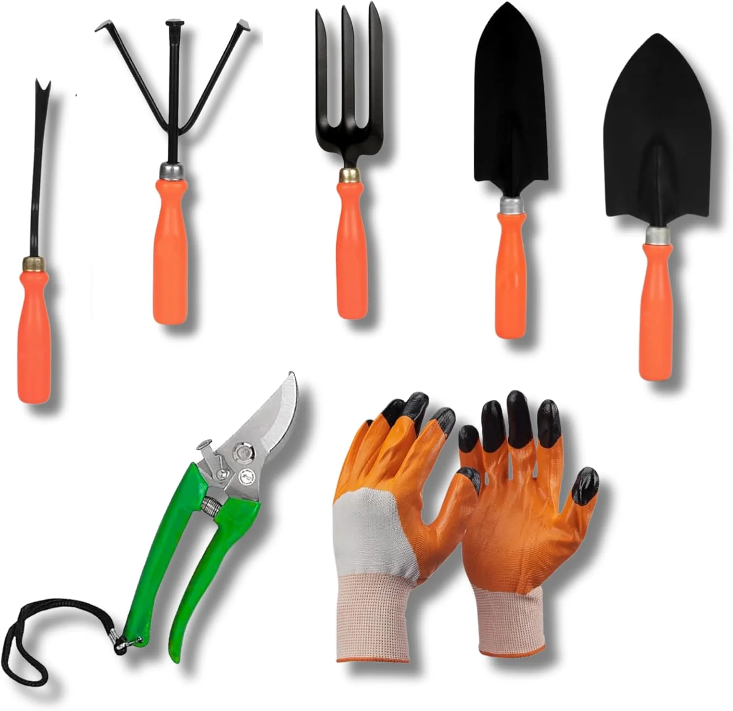 کیت باغبانی Kraft Seeds - 7 تکه (کولتیواتور دستی، چنگال دستی، بیلچه بزرگ، وجین کن کوچک، دستکش باغبانی، قیچی باغبانی) | دسته های ارگونومیک نارنجی، تیغه های فلزی مشکی کیت باغبانی Kraft Seeds - 7 تکه (کولتیواتور دستی، چنگال دستی، بیلچه بزرگ، وجین کن کوچک، دستکش باغبانی، قیچی باغبانی) | دسته های ارگونومیک نارنجی، تیغه های فلزی مشکی