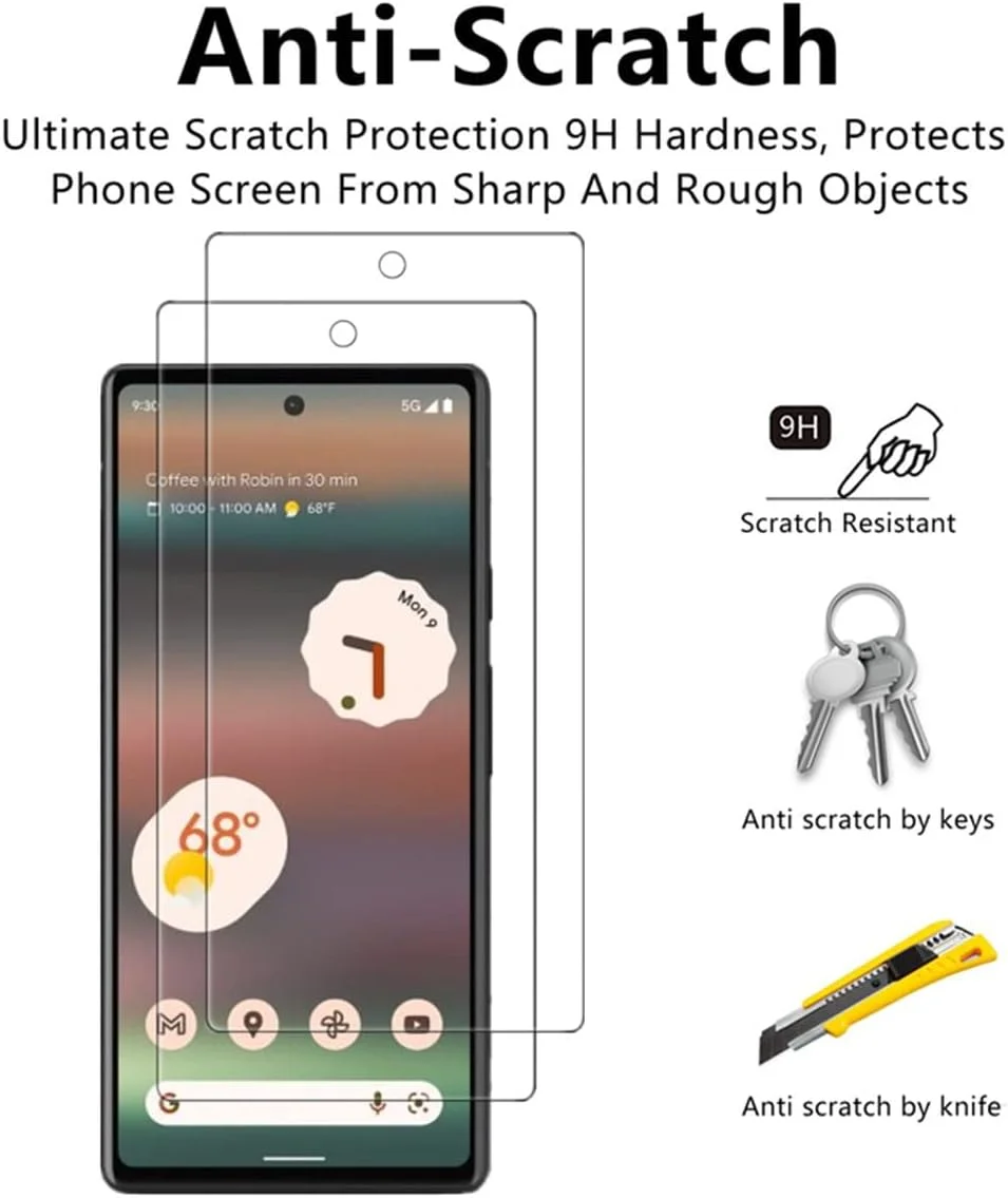 محافظ صفحه نمایش شیشه ای شفاف HD VIESUP برای Google Pixel 6a - [2 عدد] محافظ صفحه ضد خش مقاوم در برابر ضربه با سختی 9H سازگار با قاب برای Google Pixel 6a