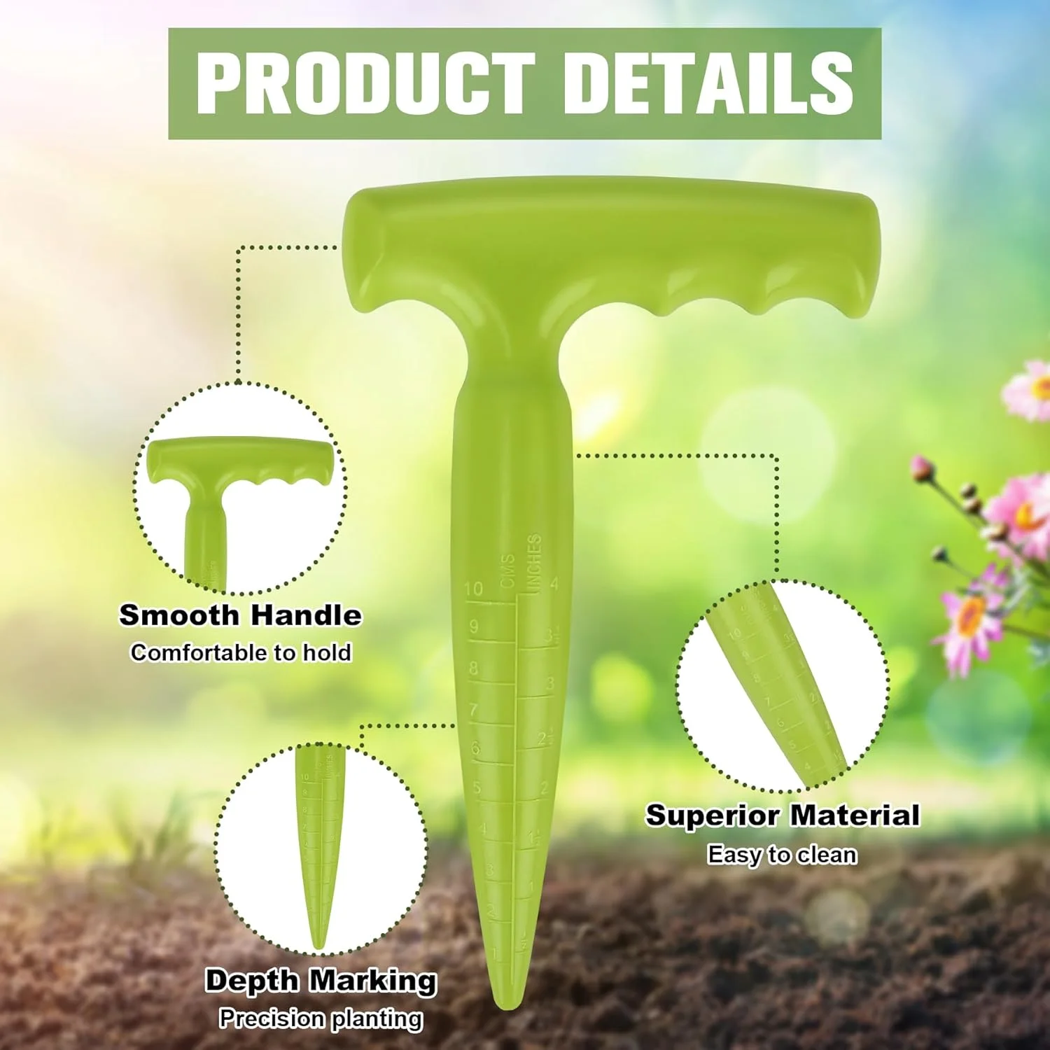 ابزار کاشت نشا میلی فاکس، ابزار بذر نشا با مقیاس اندازه گیری برای کاشت، پخش کننده پلاستیکی برای کاشت سبزیجات و گل (سبز فلورسنت)