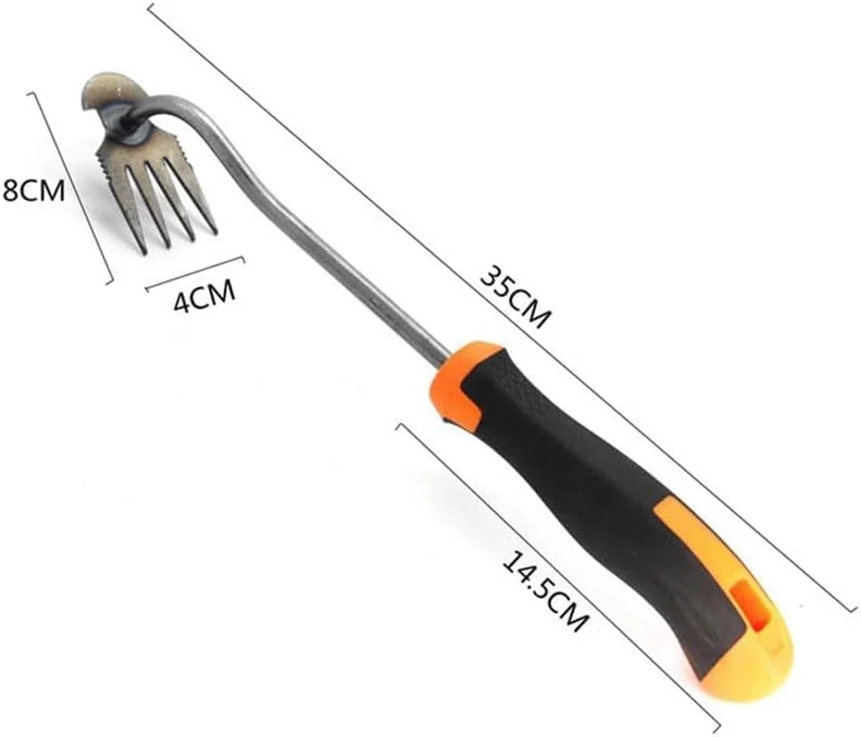 ابزار علف‌کن دستی باغبانی JZS، ابزار ریشه‌کن علف‌های هرز، ابزار علف‌کن دستی فولادی منگنز بادوام، ابزار باغبانی چند منظوره دستی برای حیاط و باغ (4 دندانه)