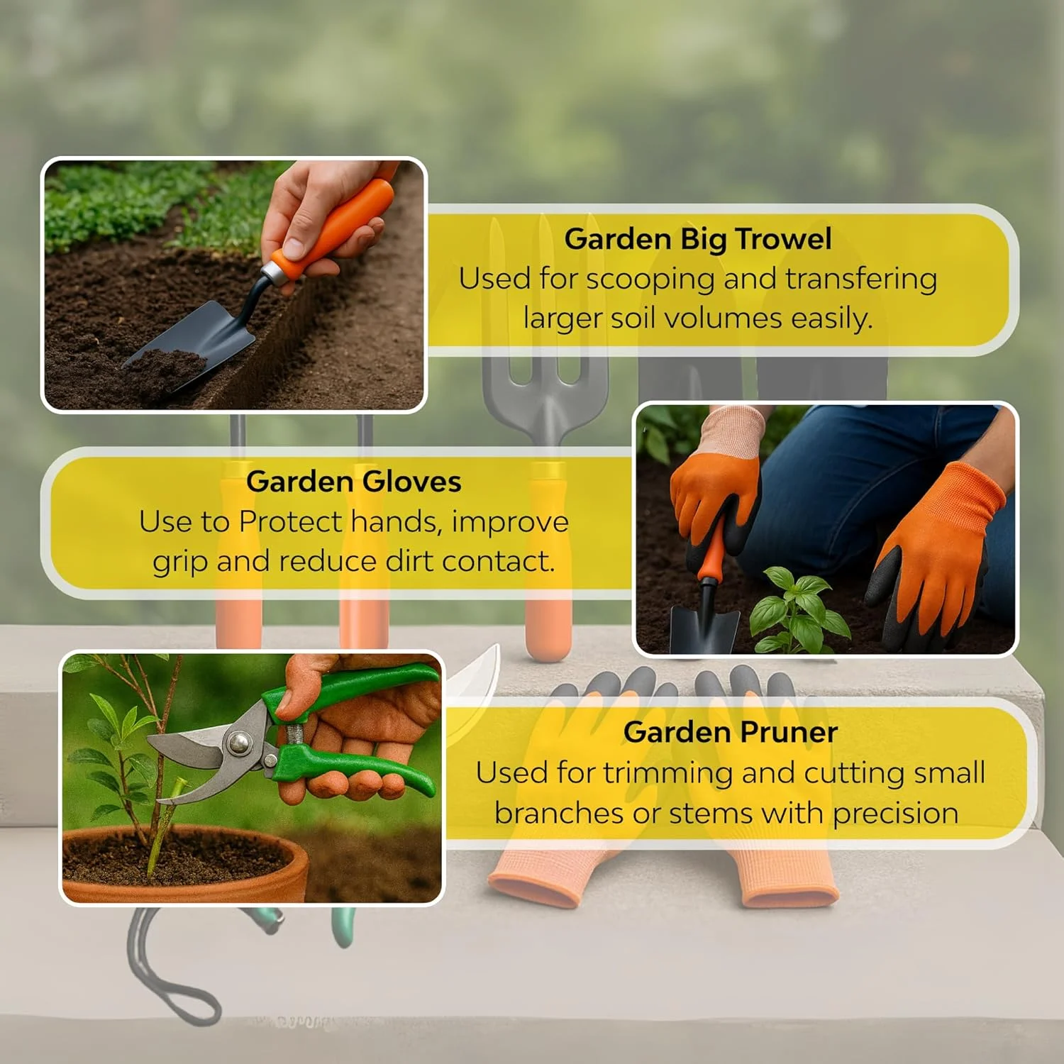 کیت باغبانی Kraft Seeds - 7 تکه (کولتیواتور دستی، چنگال دستی، بیلچه بزرگ، وجین کن کوچک، دستکش باغبانی، قیچی باغبانی) | دسته های ارگونومیک نارنجی، تیغه های فلزی مشکی کیت باغبانی Kraft Seeds - 7 تکه (کولتیواتور دستی، چنگال دستی، بیلچه بزرگ، وجین کن کوچک، دستکش باغبانی، قیچی باغبانی) | دسته های ارگونومیک نارنجی، تیغه های فلزی مشکی