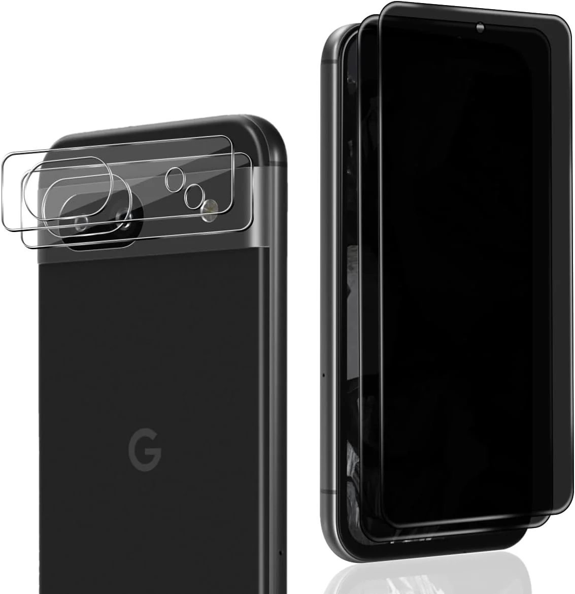 محافظ صفحه نمایش حریم خصوصی 2+2 تکه Rnnmeeko برای Google Pixel 8a شیشه حرارت دیده + محافظ دوربین، سختی 9H، ضد خش، بدون حباب، محافظ صفحه نمایش ضد جاسوسی برای Google Pixel 8a