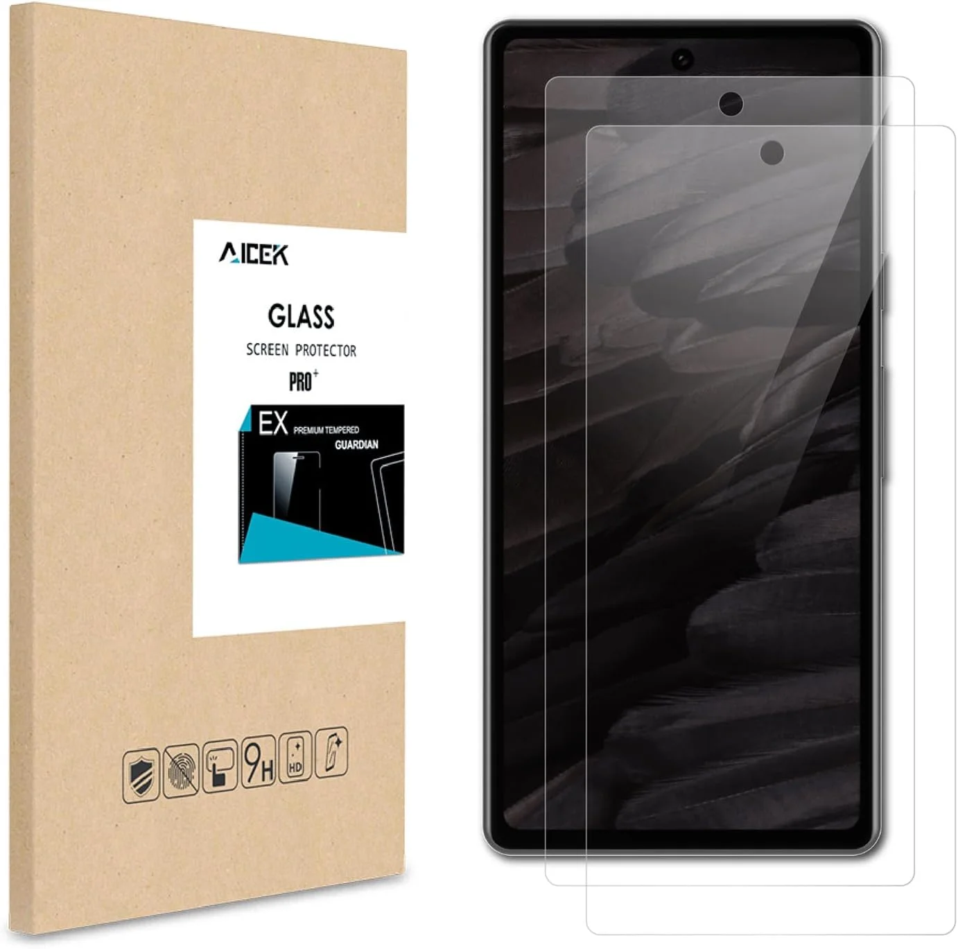 AICEK [بسته 2 عددی] محافظ صفحه نمایش سازگار با گوگل پیکسل 7A، محافظ صفحه نمایش شیشه ای حرارت دیده برای گوگل پیکسل 7A، محافظ صفحه نمایش شیشه ای حرارت دیده