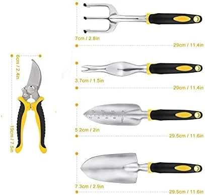 ابزار باغبانی HASTHIP® برای باغبانی خانگی، وجین کن، نشاکار، بیلچه، چنگک دستی، هرس، ابزار باغبانی با سرهای آلومینیومی ریخته گری و دسته ارگونومیک