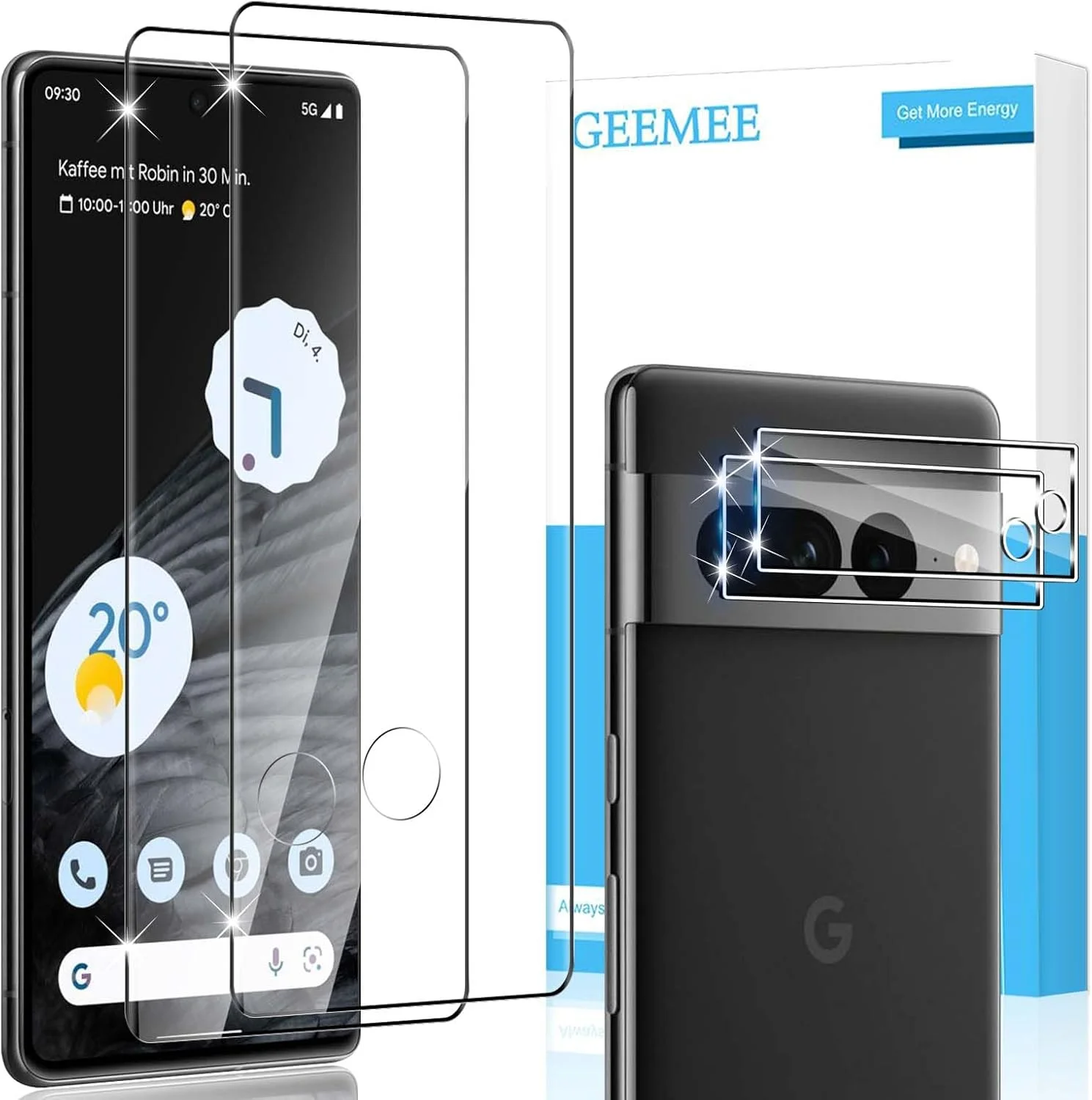 محافظ صفحه نمایش شیشه ای و فیلم محافظ دوربین GEEMEE برای گوگل پیکسل 7 پرو، 2 + 2 عدد شیشه حرارت دیده با سختی 9H، محافظ صفحه نمایش با حساسیت بالا
