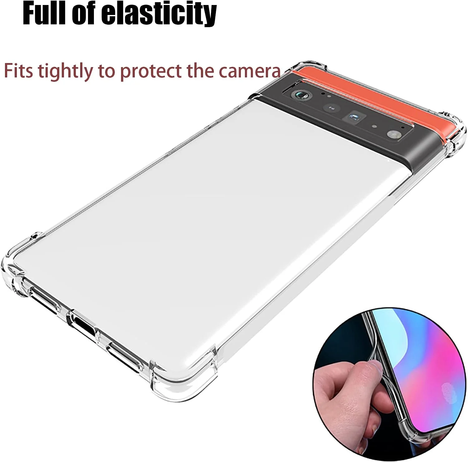 کاور گوشی GMUJIAO برای گوگل پیکسل 6 XL، به همراه 2 عدد محافظ صفحه نمایش شیشه ای حرارت دیده [2 در 1]، کاور گوشی TPU نرم و شفاف ضد ضربه - مشکی