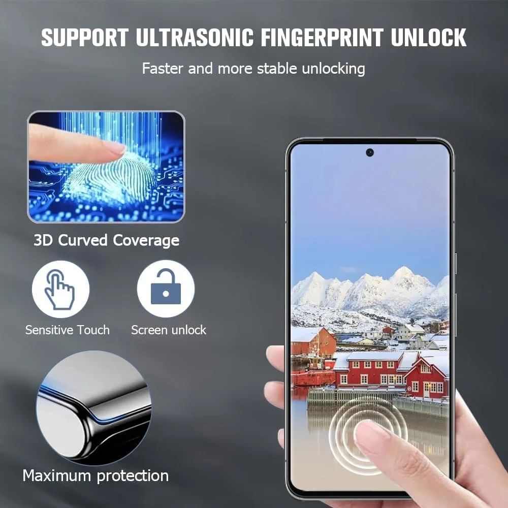 محافظ صفحه نمایش [2+2] کیایلی سازگار با گوگل پیکسل 8 پرو، 2 عدد محافظ صفحه نمایش + 2 عدد محافظ لنز دوربین، خمیده سه بعدی HD، شیشه حرارت دیده 9H، پشتیبانی از اثر انگشت اولتراسونیک