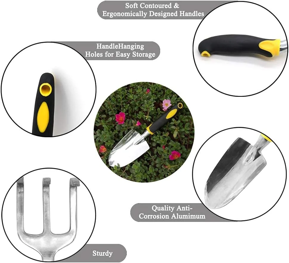 ابزار باغبانی HASTHIP® برای باغبانی خانگی، وجین کن، نشاکار، بیلچه، چنگک دستی، هرس، ابزار باغبانی با سرهای آلومینیومی ریخته گری و دسته ارگونومیک