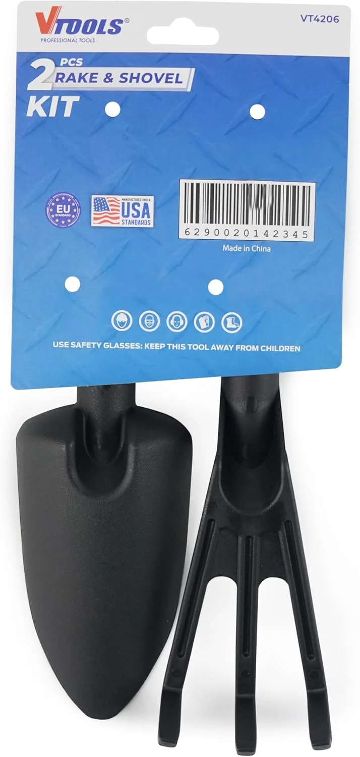 ست ابزار باغبانی 2 تکه چنگک و بیل VTOOLS، دسته ارگونومیک لاستیکی نرم و ضد لغزش، کیت باغبانی سنگین برای خاک نهال، مراقبت از گیاهان گوشتی، گیاهان آپارتمانی، آبی، VT4206