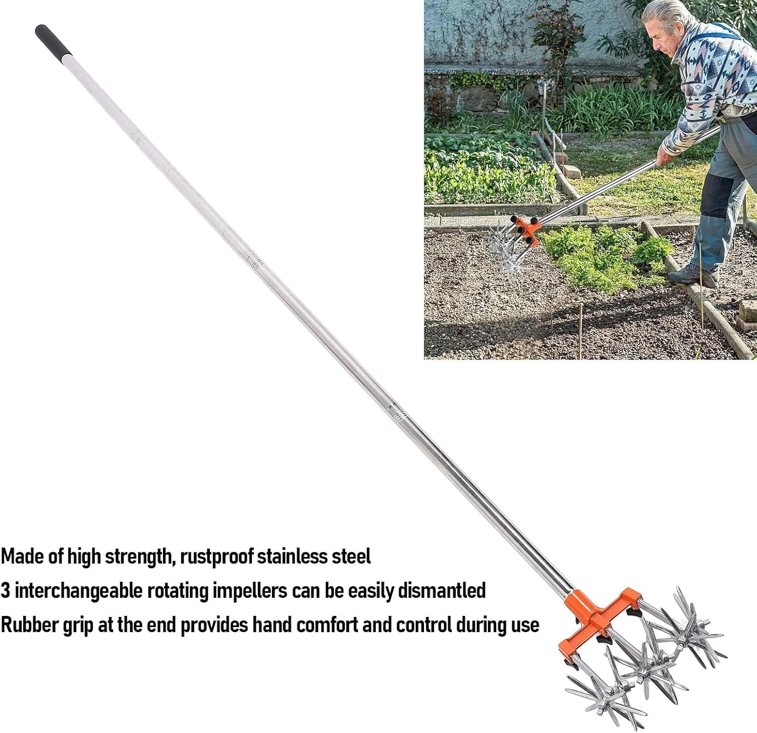 ابزار کولتیواتور، تیلر باغبانی با دسته قابل تنظیم و پروانه های جداشدنی، وجین کننده دستی باغ از جنس استنلس استیل، تیلر دستی چمن برای چمنزار ابزار کولتیواتور، تیلر باغبانی با دسته قابل تنظیم و پروانه های جداشدنی، وجین کننده دستی باغ از جنس استنلس استیل، تیلر دستی چمن برای چمنزار