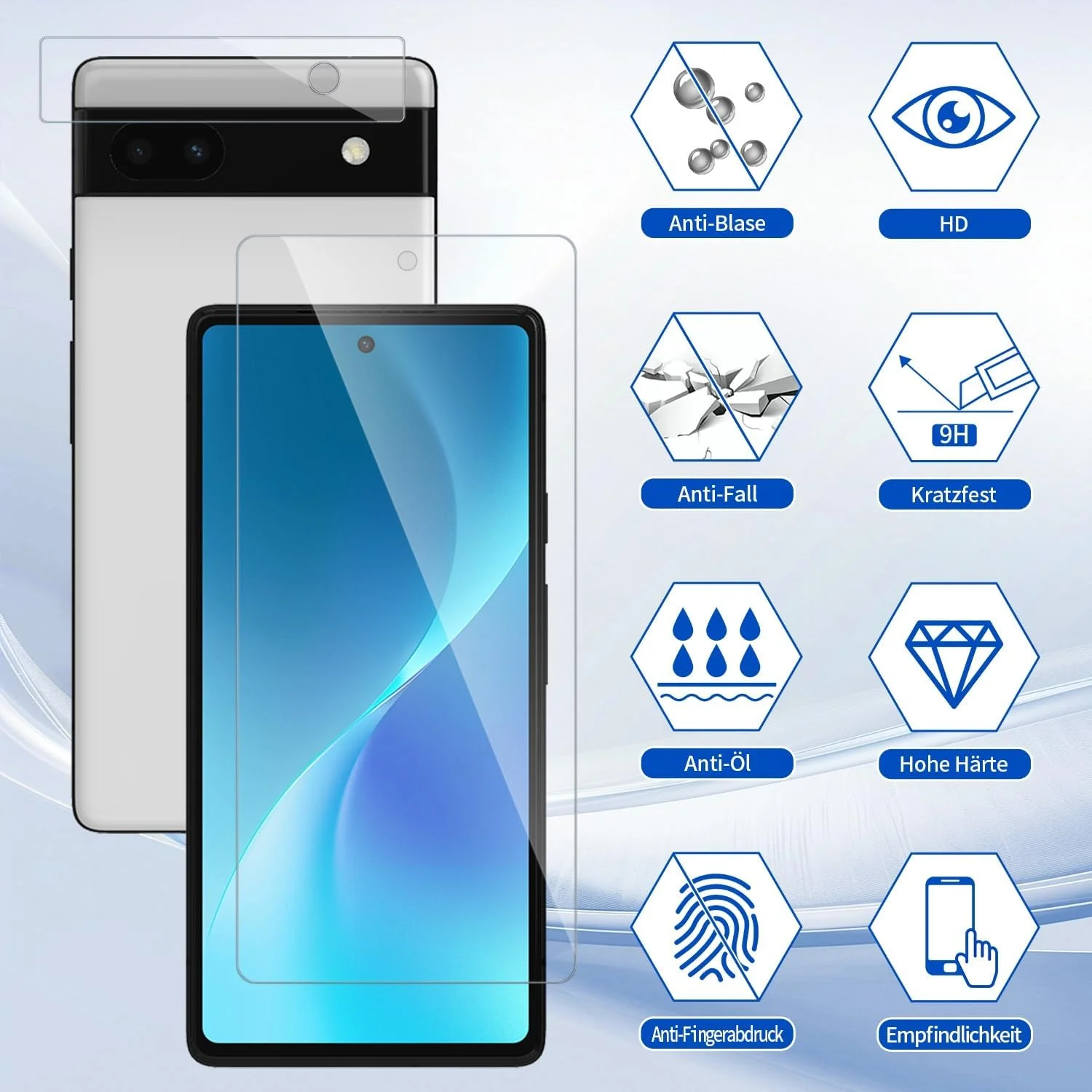 محافظ صفحه نمایش شیشه ای Wondoner بسته 2 عددی برای Google Pixel 6a، شیشه محافظ برای محافظ صفحه نمایش Google Pixel 6a، محافظ صفحه نمایش با سختی 9H، مقاوم در برابر خراش، بدون حباب، شفاف HD