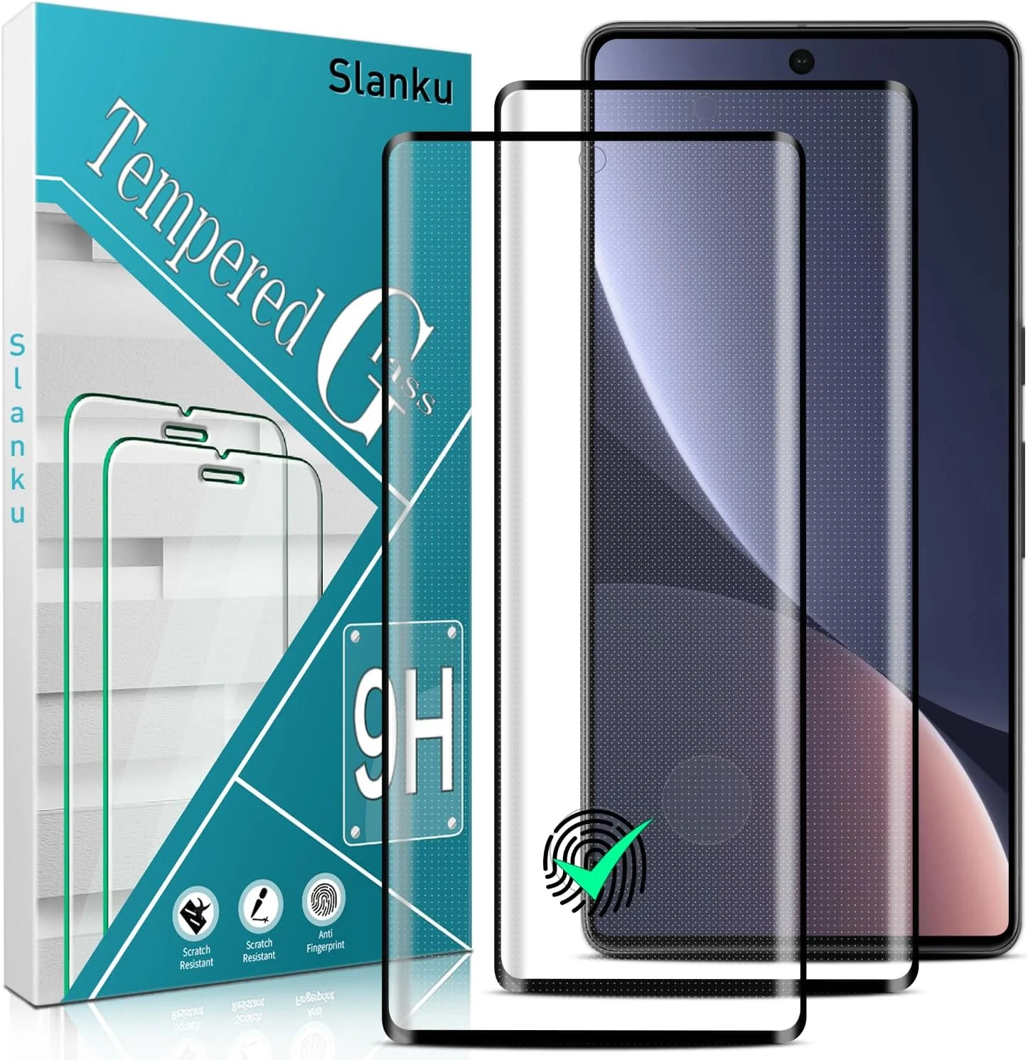 محافظ صفحه نمایش شیشه ای حرارت دیده اسلنکو [2 عدد] برای گوگل پیکسل 7 پرو، باز کردن قفل با اثر انگشت، خمیده سه بعدی، ضد خش، بدون حباب