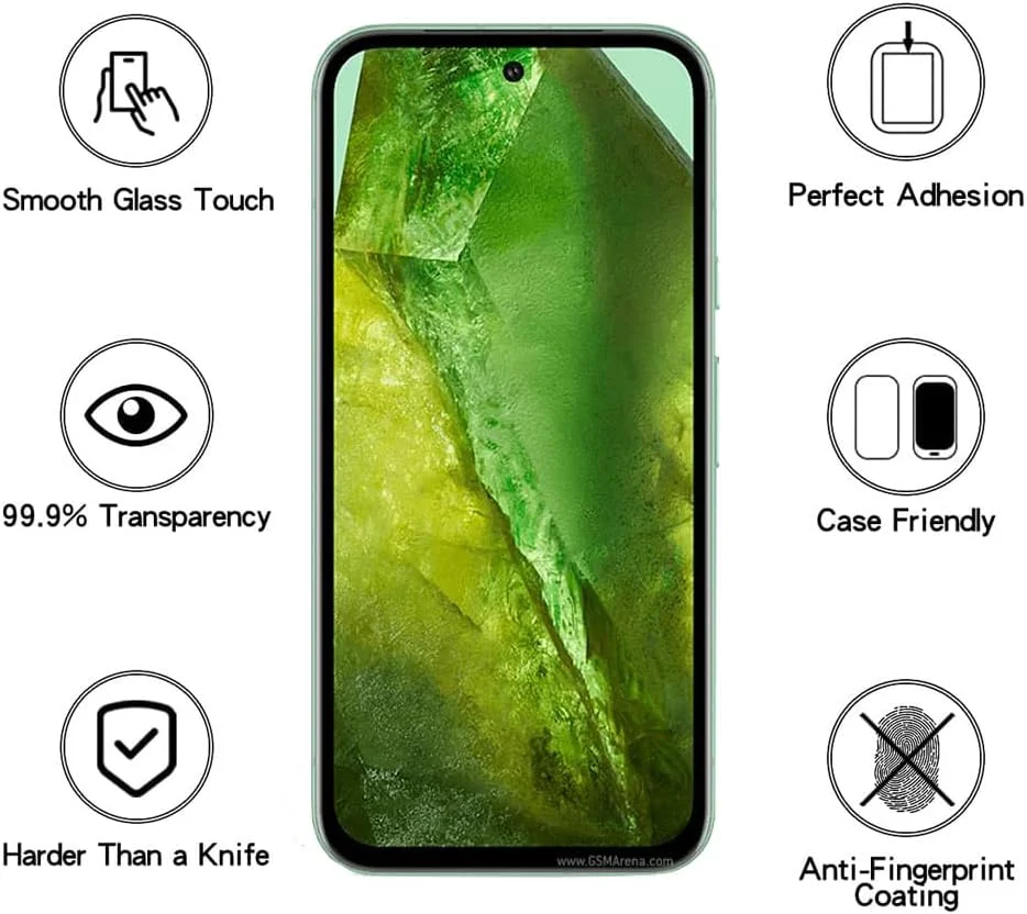 محافظ صفحه نمایش شیشه ای حرارت دیده Shunwige [2 عدد]، طراحی شده برای Google Pixel 8A، شیشه ای حرارت دیده/مقاوم در برابر خراش/فقط پوشش ناحیه نمایش