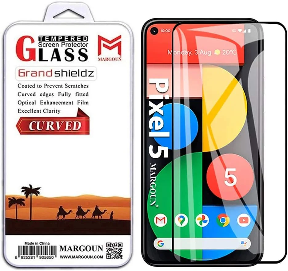 محافظ صفحه نمایش شیشه ای مارگون برای گوگل پیکسل 5 (6.0 اینچ، 2020)، بدون حباب، شفافیت HD، پوشش کامل (حاشیه مشکی)
