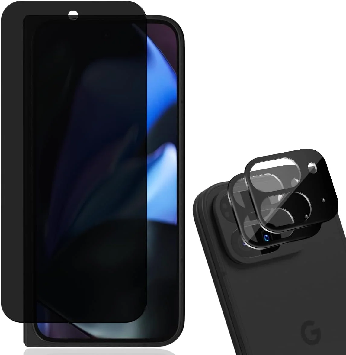 محافظ صفحه نمایش حریم خصوصی شیشه ای برای گوگل پیکسل 9 پرو فولد، فیلم حریم خصوصی ضد جاسوسی با محافظت از دوربین، شیشه ای [بسته 1 + 2]، فیلم حریم خصوصی ضد جاسوسی برای گوگل پیکسل 9 پرو فولد