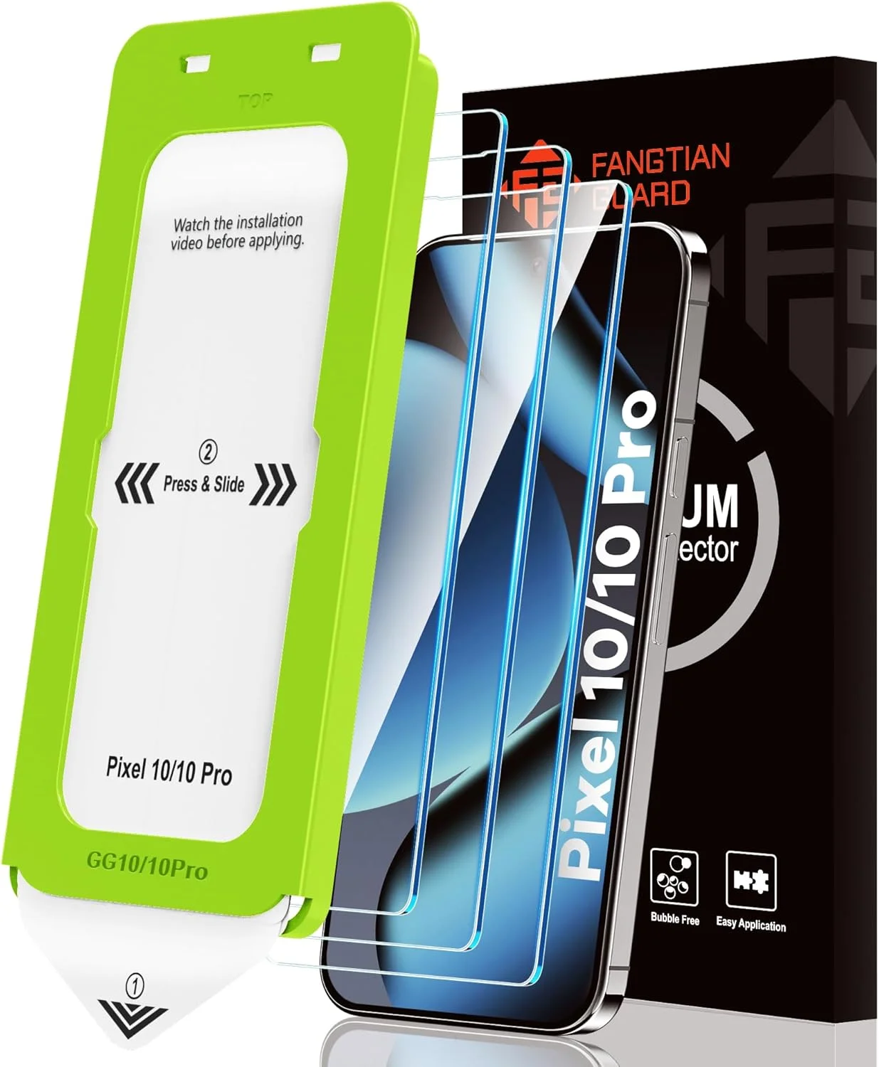 محافظ صفحه نمایش شیشه ای فانگتیان مناسب برای گوگل پیکسل 10 پرو/پیکسل 10/پیکسل 9 پرو/پیکسل 9 [6.3 اینچ] [سازگار با اثر انگشت] [ابزار تراز]