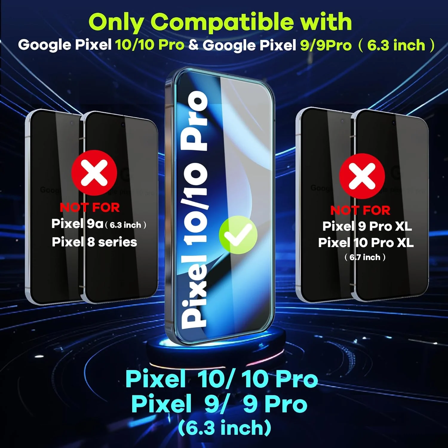 محافظ صفحه نمایش شیشه ای فانگتیان مناسب برای گوگل پیکسل 10 پرو/پیکسل 10/پیکسل 9 پرو/پیکسل 9 [6.3 اینچ] [سازگار با اثر انگشت] [ابزار تراز]