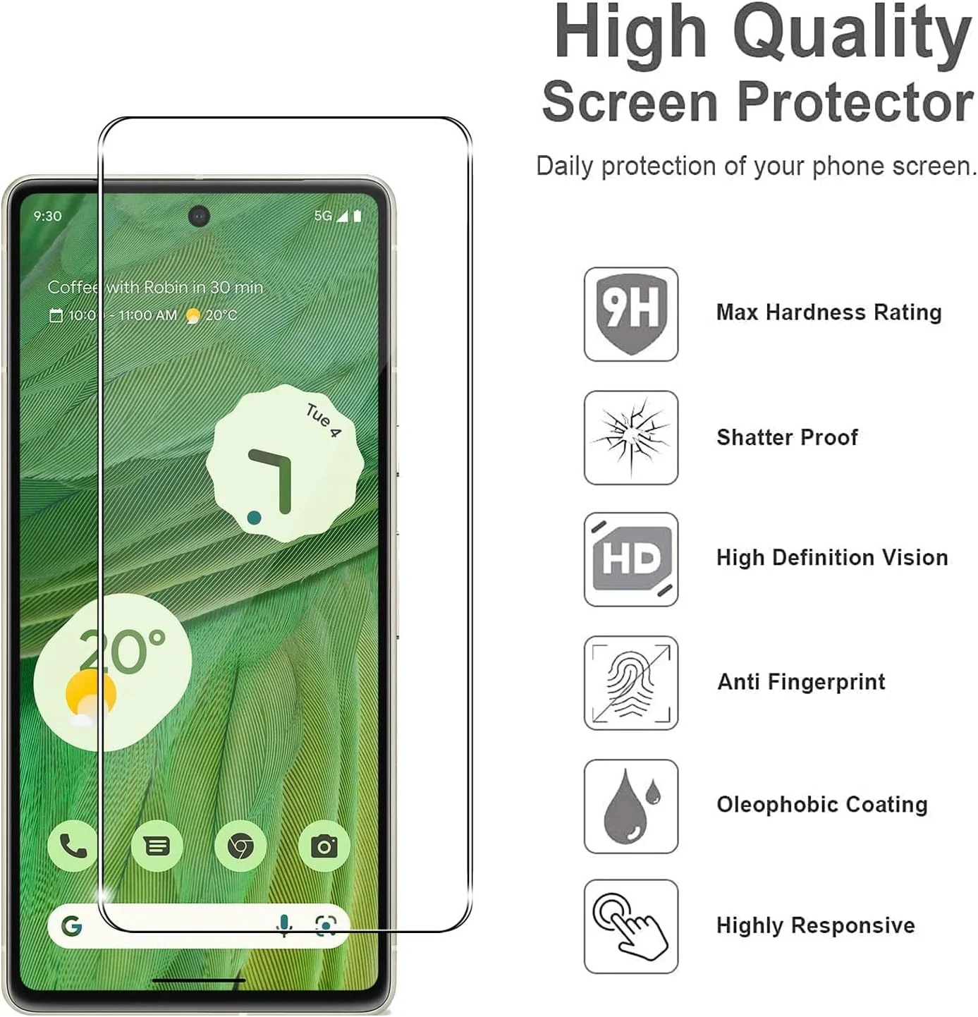 محافظ صفحه نمایش شیشه ای حرارت دیده جین یون لای مناسب برای گوگل پیکسل 7، ضد خش، بدون حباب، فوق العاده مقاوم (HD فوق العاده شفاف) بسته 3 عددی، سختی 9H