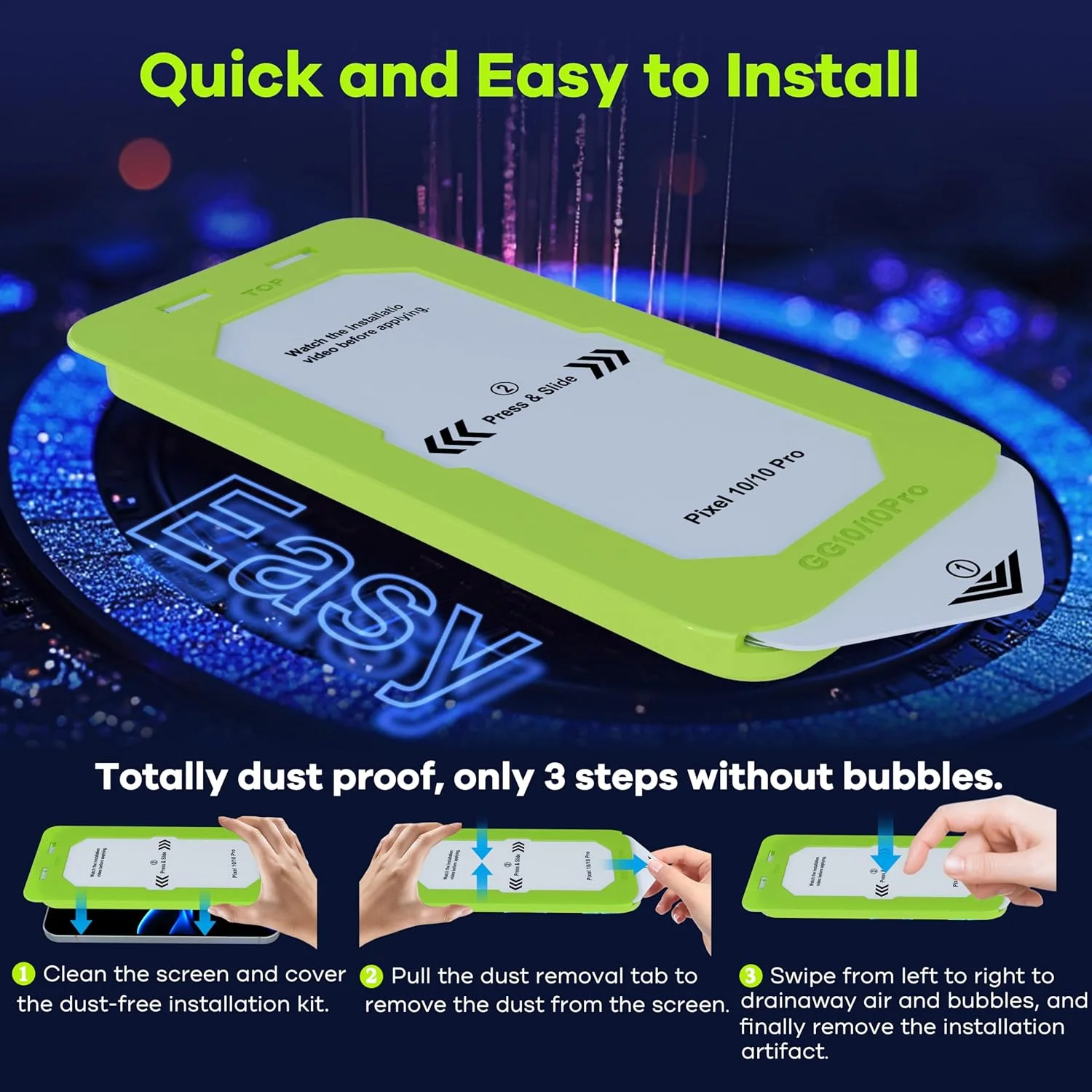 محافظ صفحه نمایش شیشه ای فانگتیان مناسب برای گوگل پیکسل 10 پرو/پیکسل 10/پیکسل 9 پرو/پیکسل 9 [6.3 اینچ] [سازگار با اثر انگشت] [ابزار تراز]