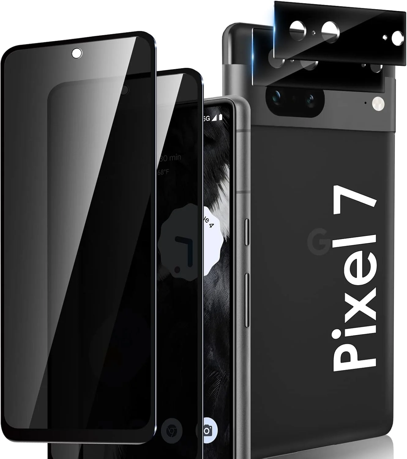 محافظ صفحه نمایش حریم خصوصی LYWHL [بسته 2+2] برای گوگل پیکسل 7 به همراه محافظ لنز دوربین، شیشه حرارت دیده ضد جاسوسی و ضد خش با سختی 9H برای پیکسل 7 6.3 اینچی [عدم پشتیبانی از باز کردن قفل با اثر انگشت]