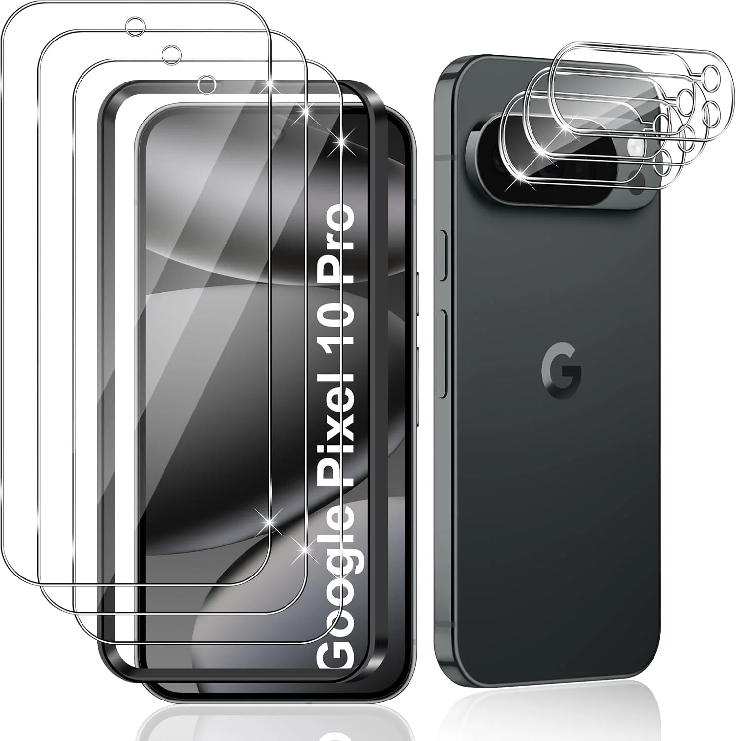 محافظ صفحه نمایش شیشه ای حرارت دیده سه تکه Datree برای Google Pixel 10 Pro، محافظ لنز دوربین پشتی سه تکه، سختی 9H / ضد خش / بدون حباب / فوق العاده مقاوم