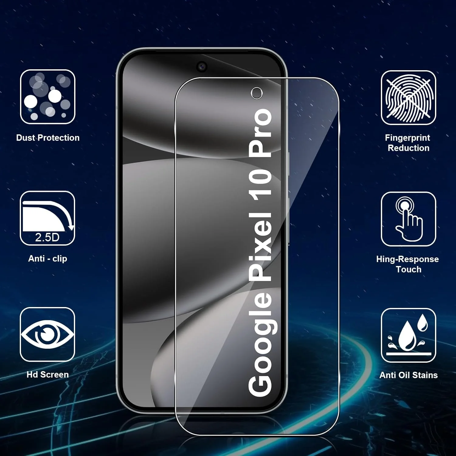 محافظ صفحه نمایش شیشه ای حرارت دیده سه تکه Datree برای Google Pixel 10 Pro، محافظ لنز دوربین پشتی سه تکه، سختی 9H / ضد خش / بدون حباب / فوق العاده مقاوم