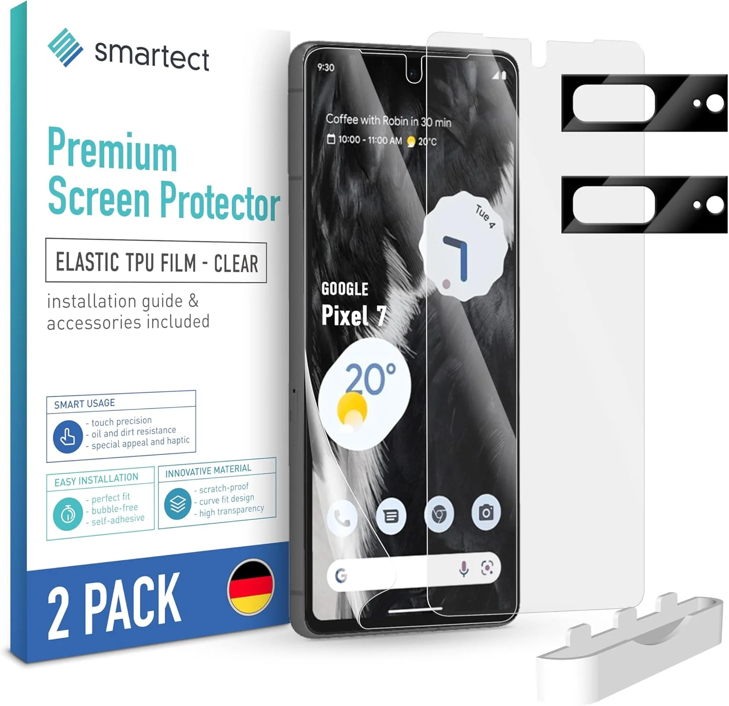 محافظ صفحه نمایش TPU اسمارتک [2 + 2 عدد] برای گوگل پیکسل 7، صفحه نمایش + دوربین، پوشش کامل صفحه نمایش، فیلم محافظ بدون حباب، ضد اثر انگشت