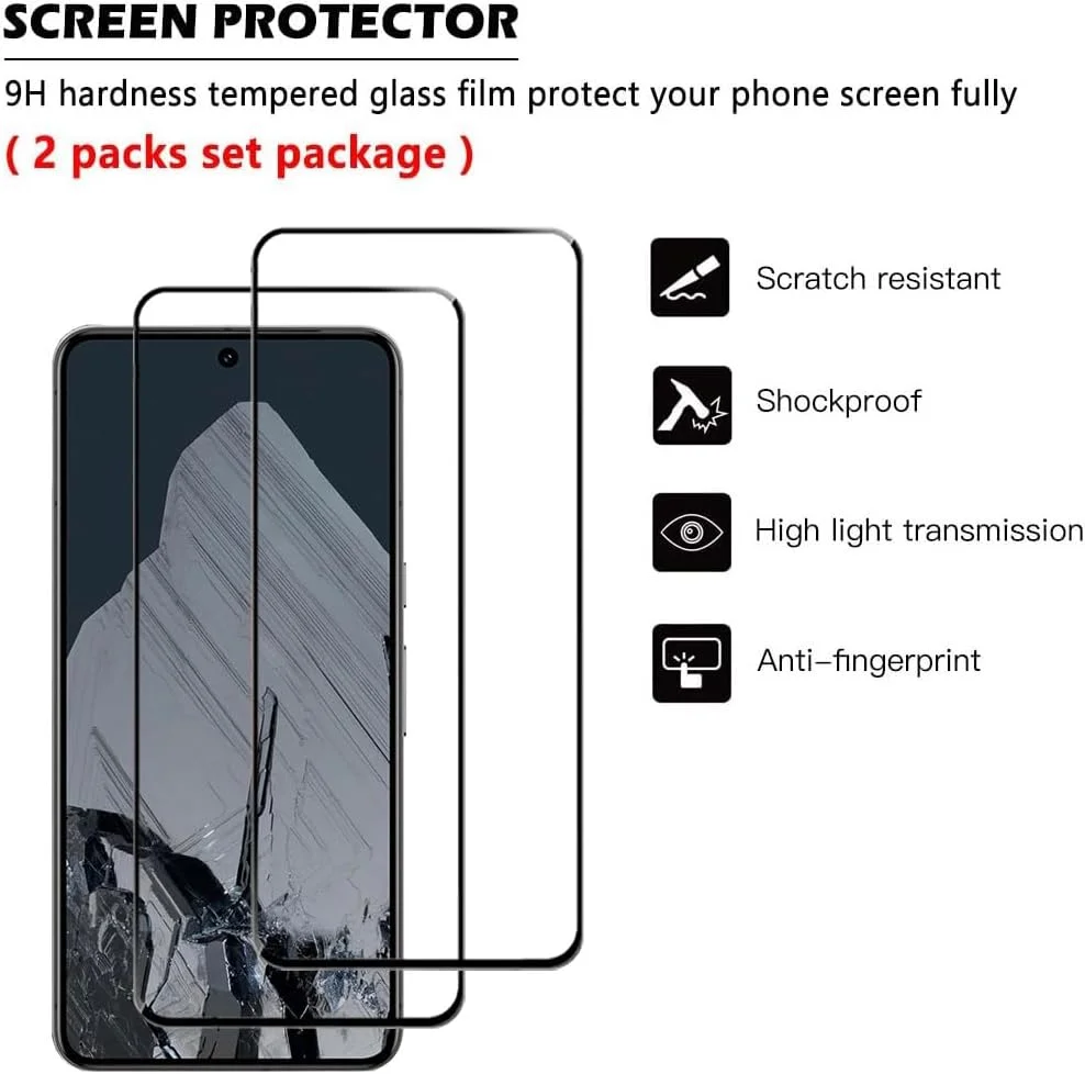 محافظ صفحه نمایش [2 عددی] jonlineuk برای فیلم شیشه ای حرارت دیده Google Pixel 8، [سازگار با قاب][ضد خش][ضد خرد شدن] برای Google Pixel 8