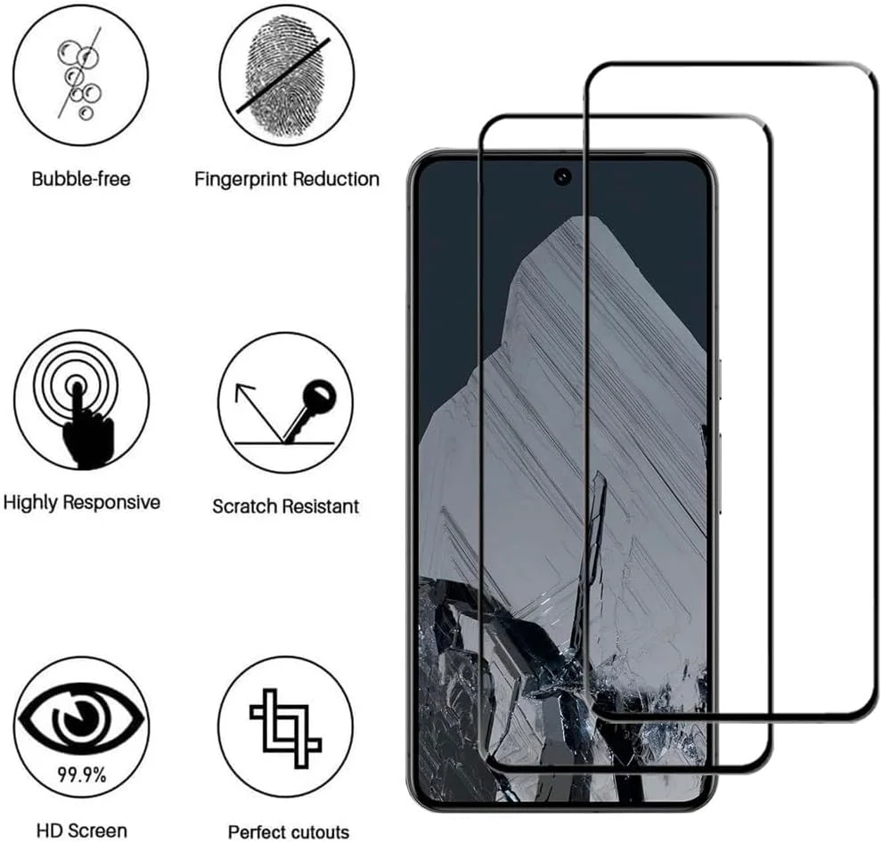 محافظ صفحه نمایش [2 عددی] jonlineuk برای فیلم شیشه ای حرارت دیده Google Pixel 8، [سازگار با قاب][ضد خش][ضد خرد شدن] برای Google Pixel 8