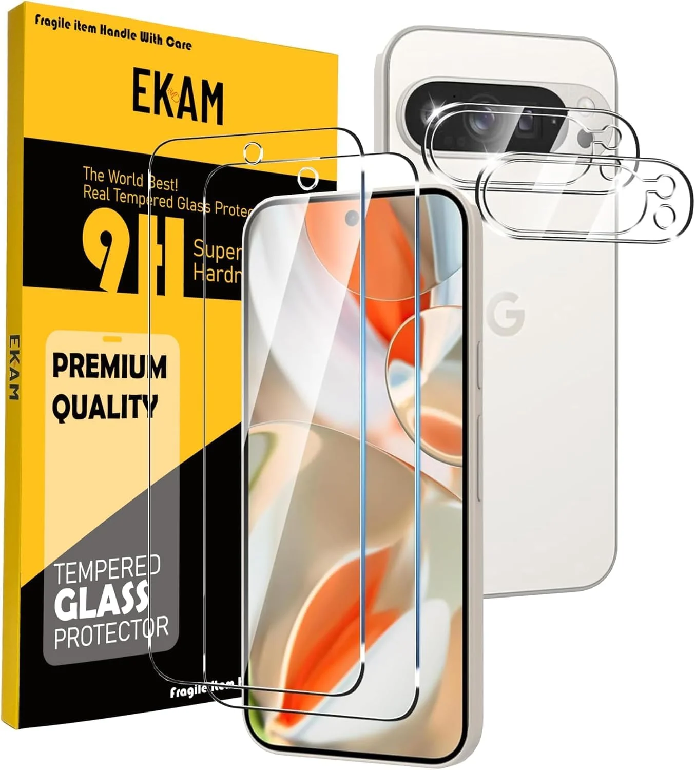 محافظ صفحه نمایش EKAM [بسته 2 عددی سازگار با Google Pixel 10-6.3 اینچی، شیشه حرارت دیده برای فیلم محافظ Google Pixel 10 بسته 2 عددی محافظ لنز دوربین، سازگار با قاب، سختی 9H