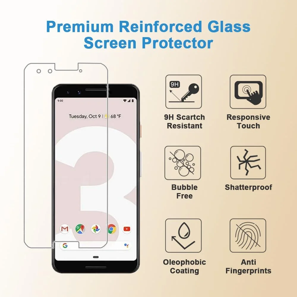 محافظ صفحه نمایش Shunwige برای گوگل پیکسل 3، محافظ صفحه شیشه ای حرارت دیده با سختی 9H، ضد خش، وضوح عالی، بدون حباب، سازگار با قاب، دقت لمسی بالا
