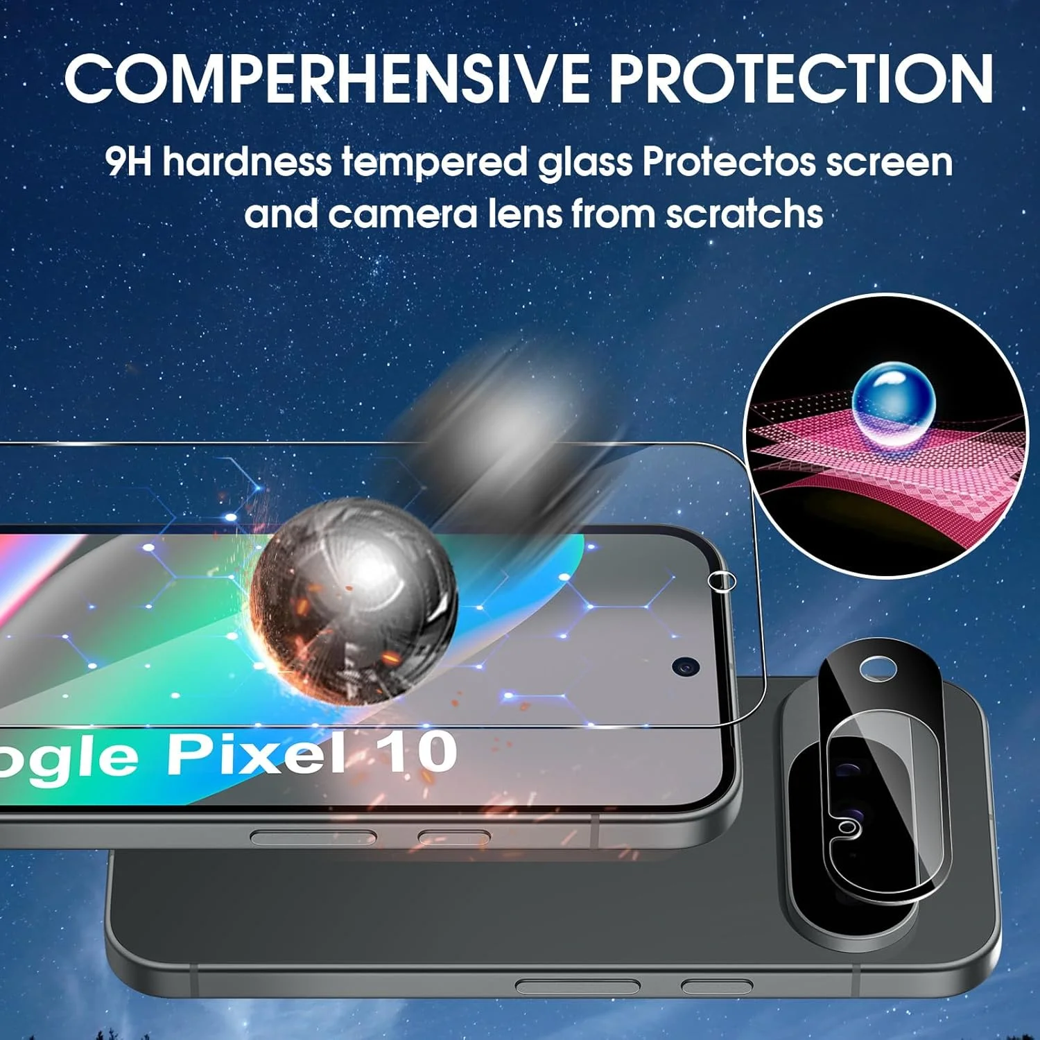 محافظ صفحه نمایش شیشه ای حرارت دیده Lutree برای گوگل پیکسل 10، 2 عدد محافظ شیشه ای + فیلم محافظ دوربین (مشکی)، ضد خش، سختی 9H، بدون حباب، محافظ صفحه نمایش HD