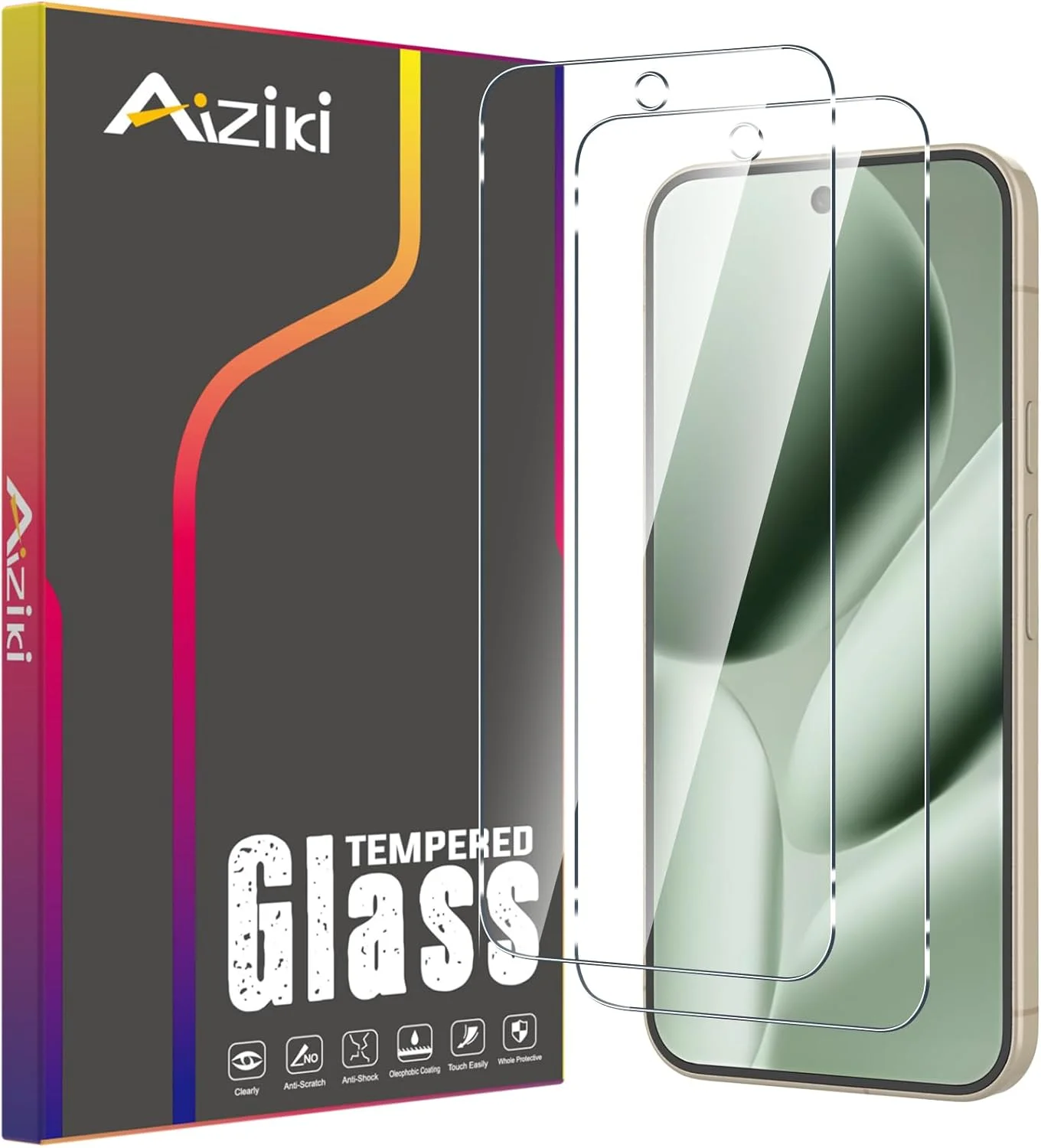 محافظ صفحه نمایش شیشه ای Aiziki [بسته 2 عددی] برای Google Pixel 10 Pro XL/9 Pro XL، فیلم شیشه ای حرارت دیده، محافظت در برابر ضربه، شفافیت HD، بدون حباب