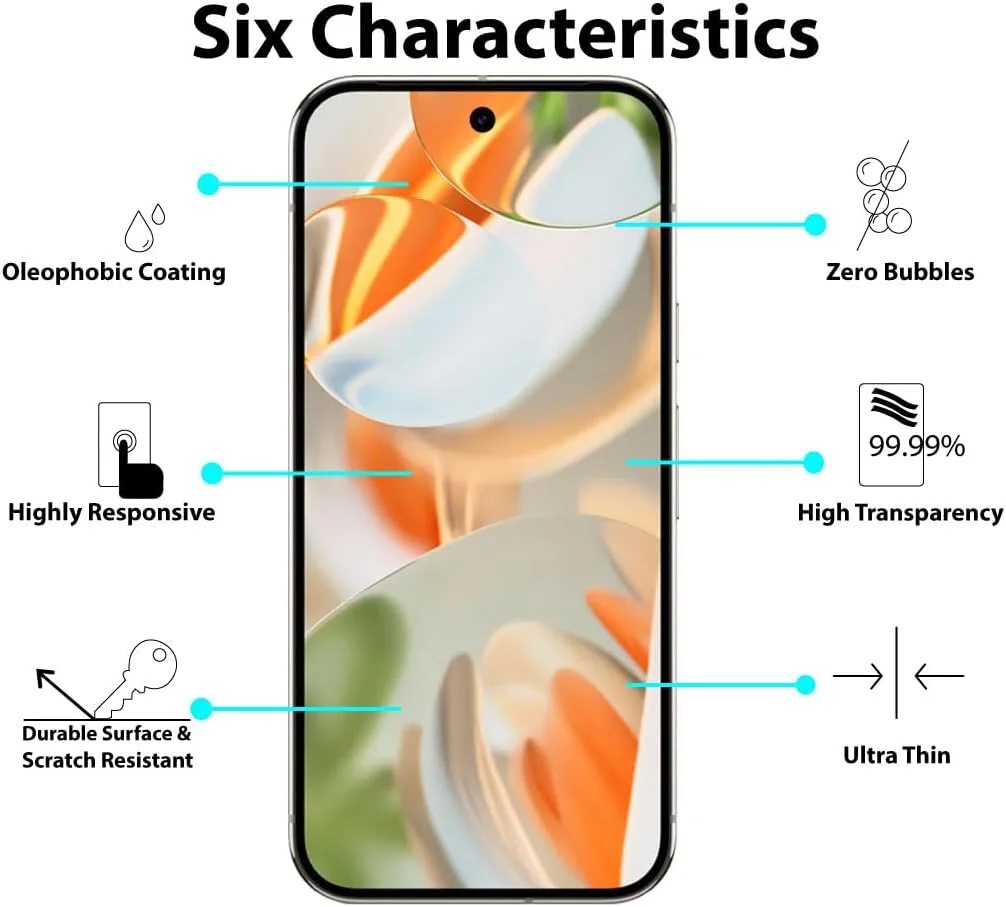 محافظ صفحه نمایش Al-HuTrusHi سازگار با Google Pixel 9 / Google Pixel 9 Pro شیشه حرارت دیده [ضد تابش نور] [پوشش کامل HD] [نصب آسان] [حساس به لمس]